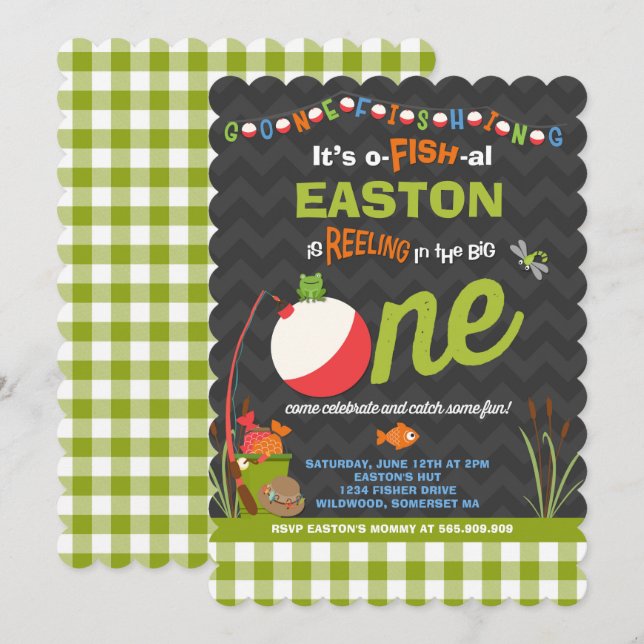 Fishing Birthday Invitation O-Fish-Ally One Party (Front/Back)