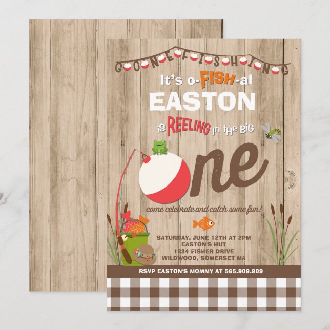 Fishing Birthday Invitation O-Fish-Ally One Party (Front/Back)