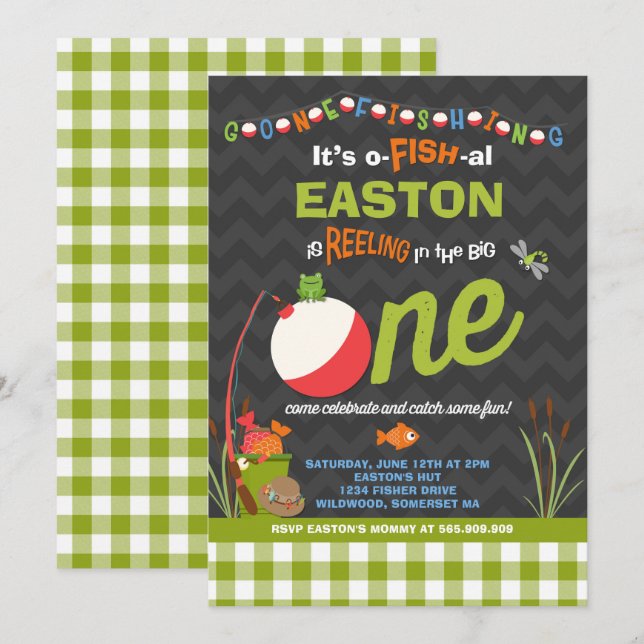Fishing Birthday Invitation O-Fish-Ally One Party (Front/Back)