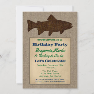 Fishing Birthday Invitation Rustic Adult Mens Fish