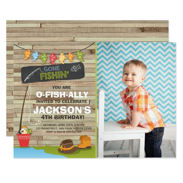 Fishing Birthday Invitation Wood Fishing Party