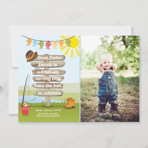 Fishing Birthday Invitation Wood Fishing party