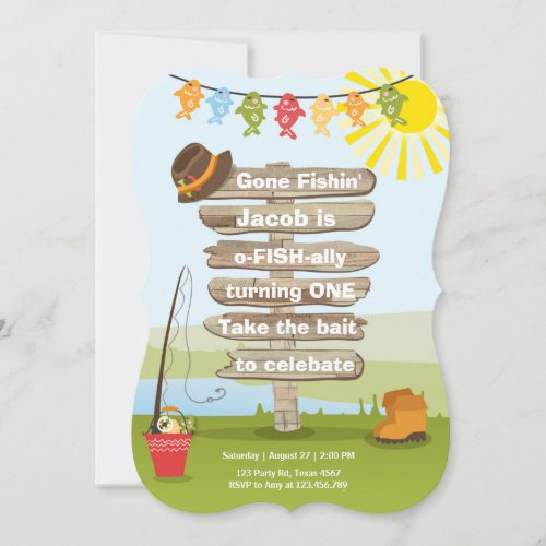 Fishing Birthday Invitation Wood Fishing party