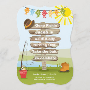 Fishing Birthday Invitation Wood Fishing party