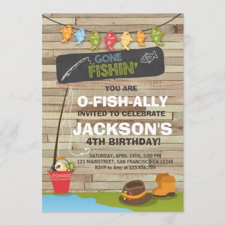 Fishing Birthday Invitation Wood Fishing Party