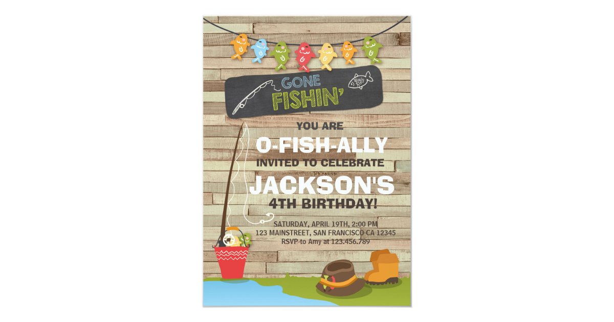 Fishing Birthday Invitation Wood Fishing Party