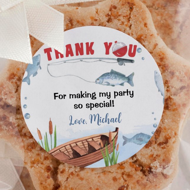 Fishing Birthday Party Classic Round Sticker (Creator Uploaded)