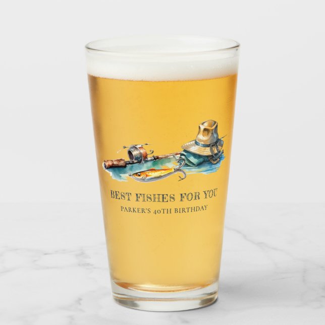 Fishing Birthday Party Personalized Funny Glass (Front Filled)