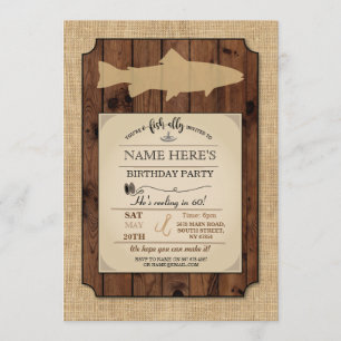 Fishing Birthday Party Rustic Wood Fish Rod Invite