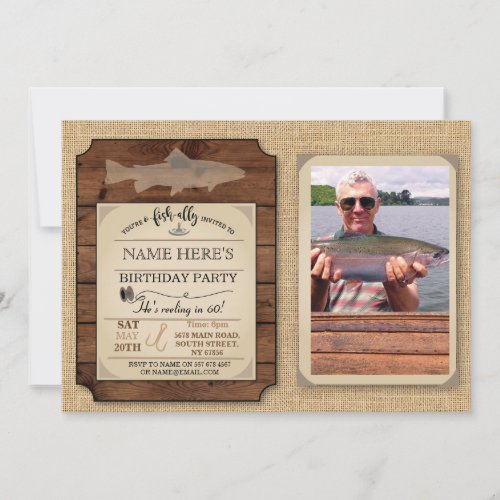 Fishing Birthday Party Wood Fish Rod Photo Invite