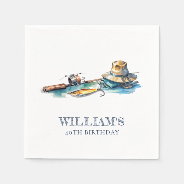 Fishing Birthday Personalized Watercolor Napkins (Front)