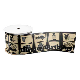 Fishing Birthday Ribbon, BDay, Ribbon, Fisherman Satin Ribbon