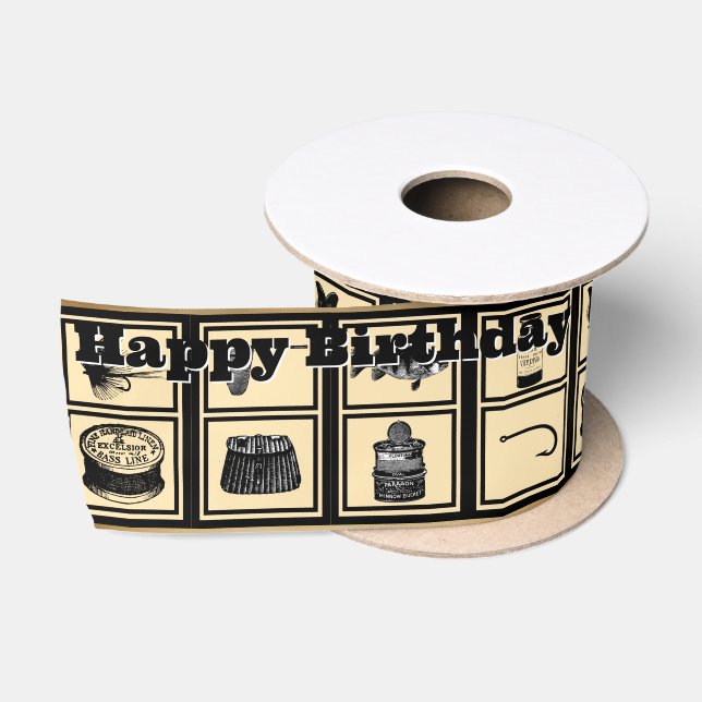 Fishing Birthday Ribbon, BDay, Ribbon, Fisherman Satin Ribbon (Spool)