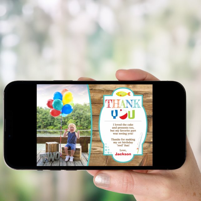 Fishing Birthday Thank You Card with Photo (Front Digital)
