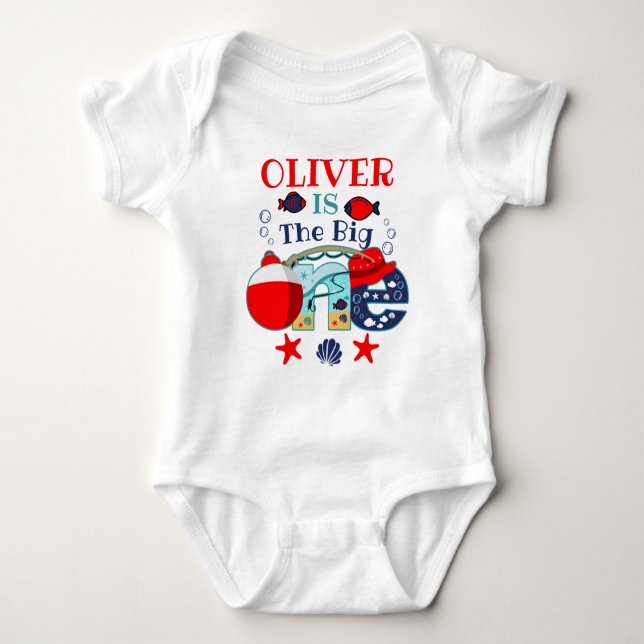 fishing birthday The Big ONE | O-fish-ally One Baby Bodysuit (Front)