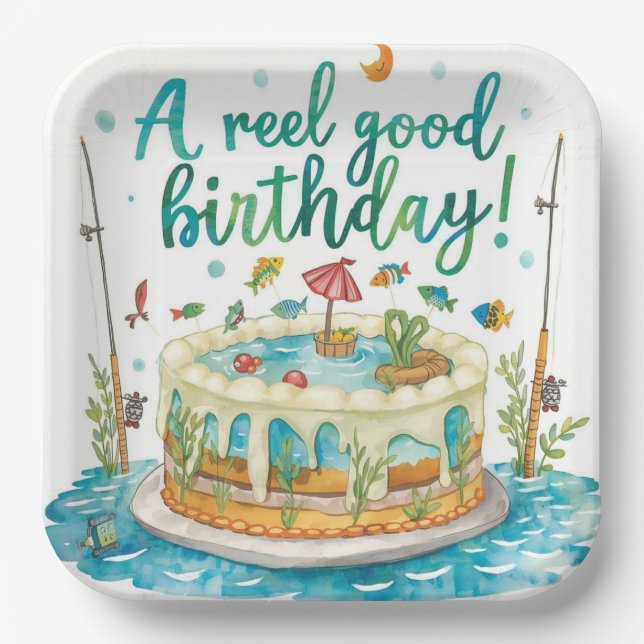 Fishing Birthday themed Anglers Fishermen party Paper Plates (Front)
