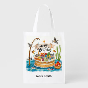 Fishing Birthday themed for Anglers Fishermen  Grocery Bag