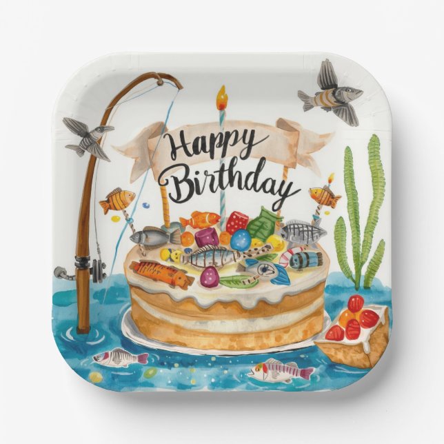 Fishing Birthday themed for Anglers Fishermen  Paper Plates (Front)