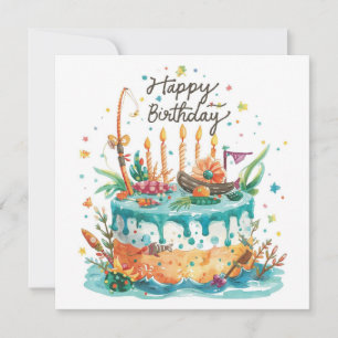 Fishing birthday themed hooked on fun card