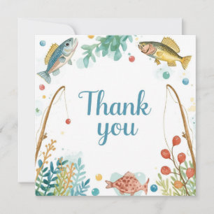 Fishing birthday themed hooked on fun thank you card