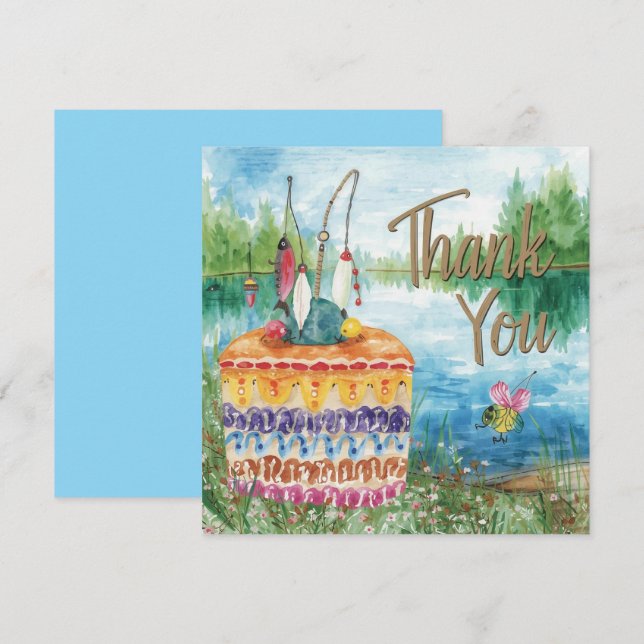 Fishing birthday themed hooked on fun  thank you card (Front/Back)