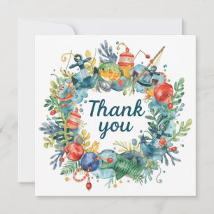 Fishing birthday themed hooked on fun thank you card