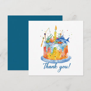 Fishing birthday themed hooked on fun  thank you card