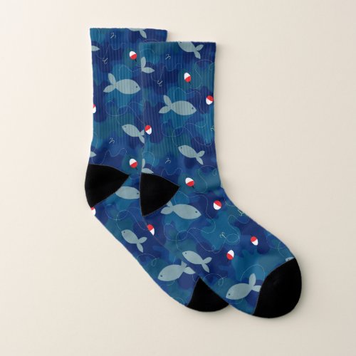 Fishing Blue Patterned Socks