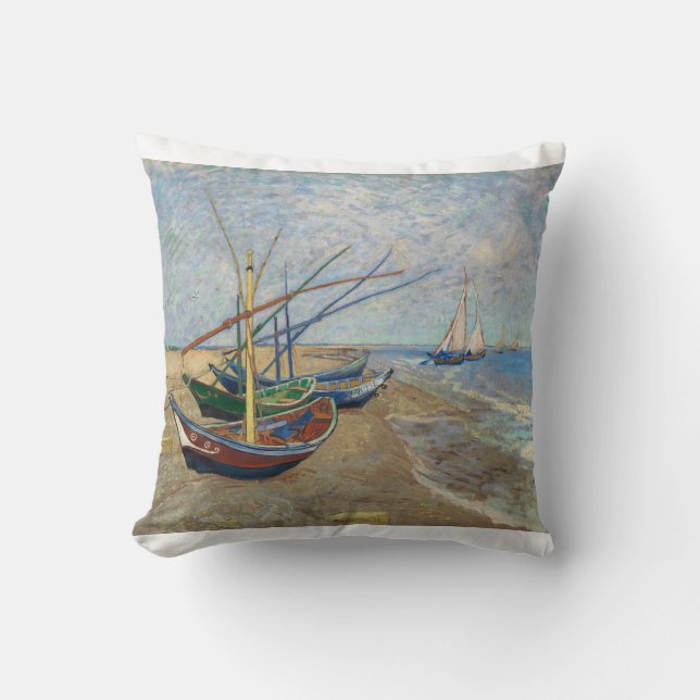 Fishing Boars on the Beach at Saintes Maries 1888  Throw Pillow (Front)