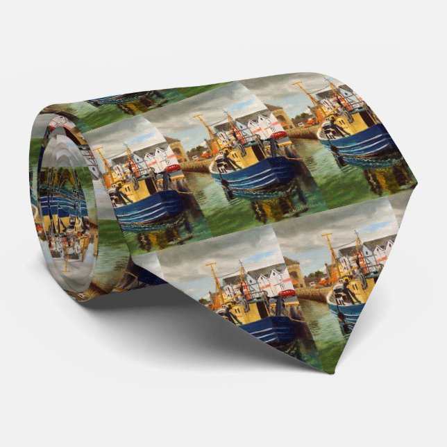 Fishing Boat at Harbor Neck Tie (Rolled)