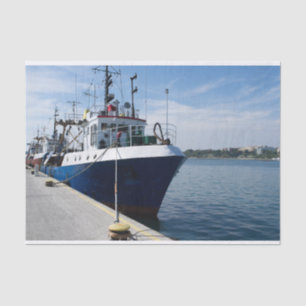 Fishing boat at mooring tissue paper