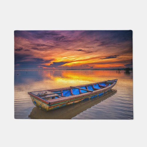 Fishing Boat At Sunrise  Jubakar Beach Doormat