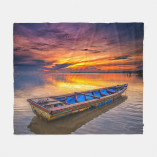 Fishing Boat At Sunrise Jubakar Beach Fleece Blanket
