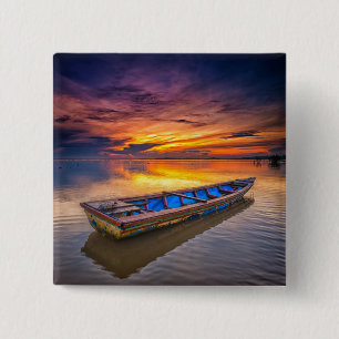 Fishing Boat At Sunrise Jubakar Beach Pinback Button