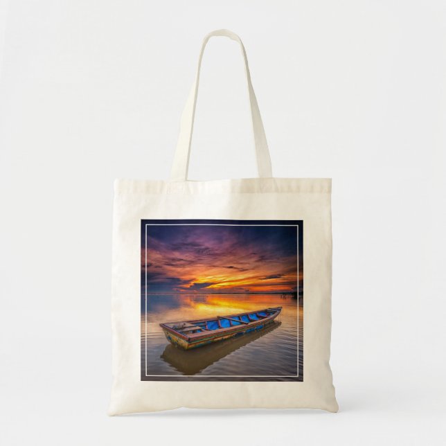 Fishing Boat At Sunrise | Jubakar Beach Tote Bag (Front)