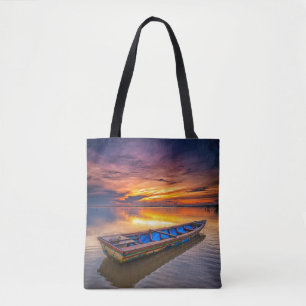 Fishing Boat At Sunrise Jubakar Beach Tote Bag