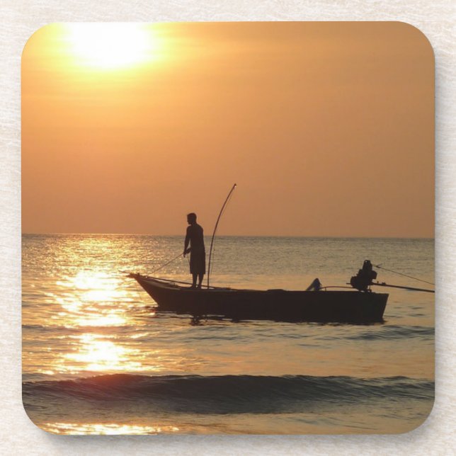 Fishing Boat at Sunset Beverage Coaster (Front)