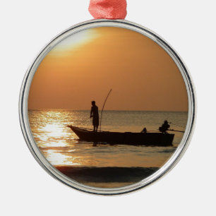 Fishing Boat at Sunset Metal Ornament