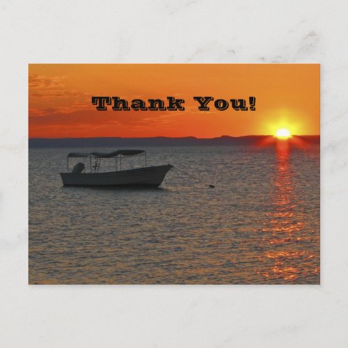 Fishing Boat at Sunset Thank You Postcard