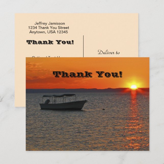 Fishing Boat at Sunset, Thank You Postcard (Front/Back)
