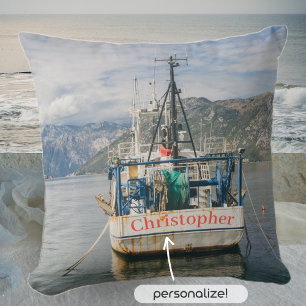 Fishing Boat at the Picturesque Bay  Throw Pillow