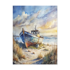 Fishing Boat Beach Ocean Shore Coastal Nautical Postcard