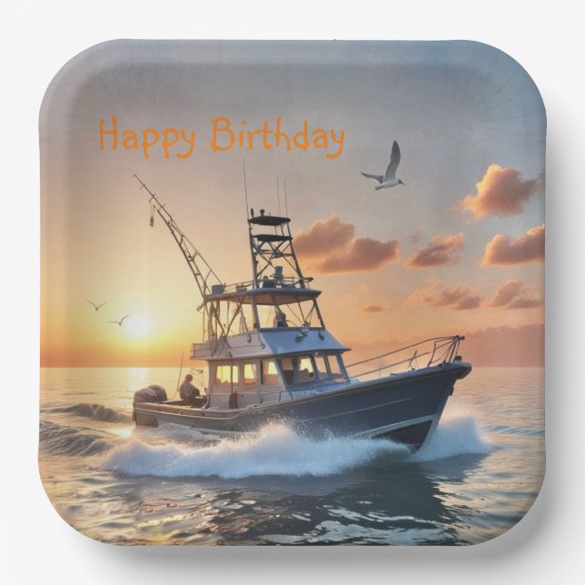 Fishing Boat Birthday Paper Plates (Front)