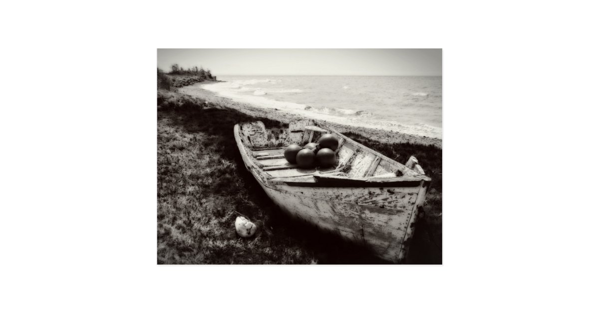 Black And White Boat In A Pond Fishing Boat Black And White Postcard Zazzle