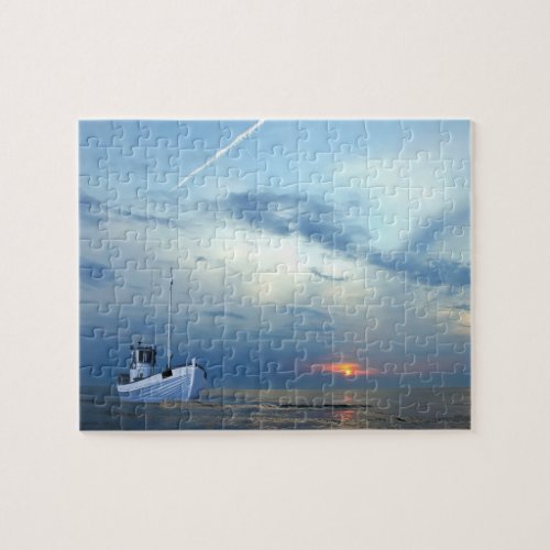 Fishing boat blie ocean sunset jigsaw puzzle