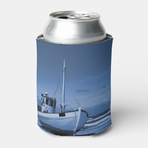 Fishing boat blue beach vintage can cooler