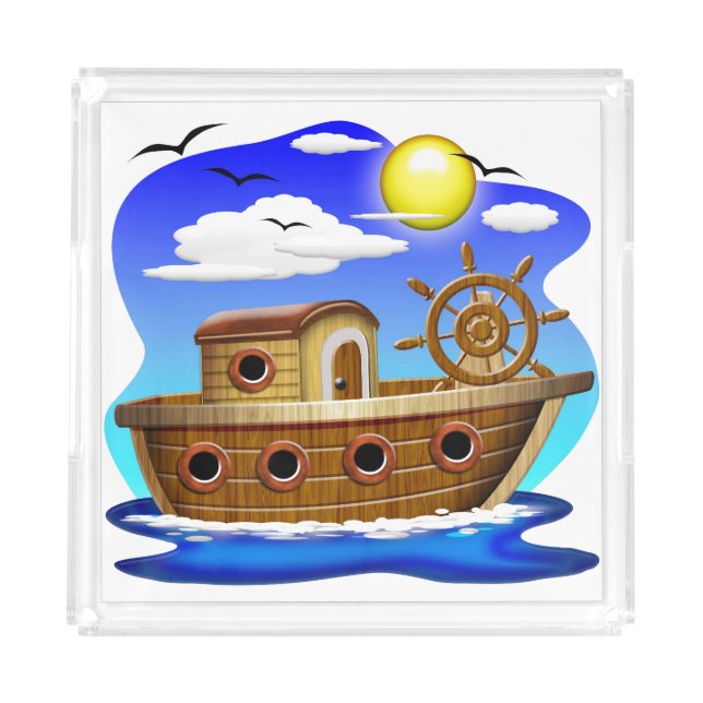 Fishing Boat Cartoon  Acrylic Tray (Front)
