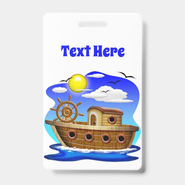 Fishing Boat Cartoon  Badge (Front)