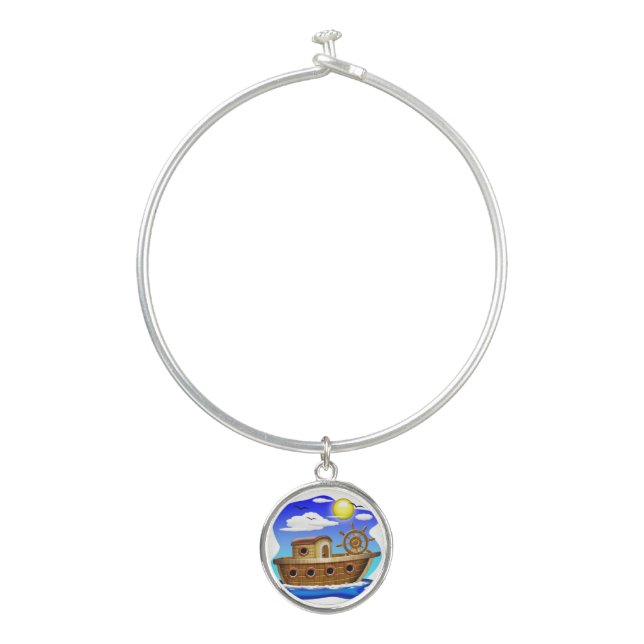 Fishing Boat Cartoon  Bangle Bracelet (Front)