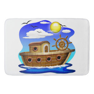 Fishing Boat Cartoon  Bath Mat